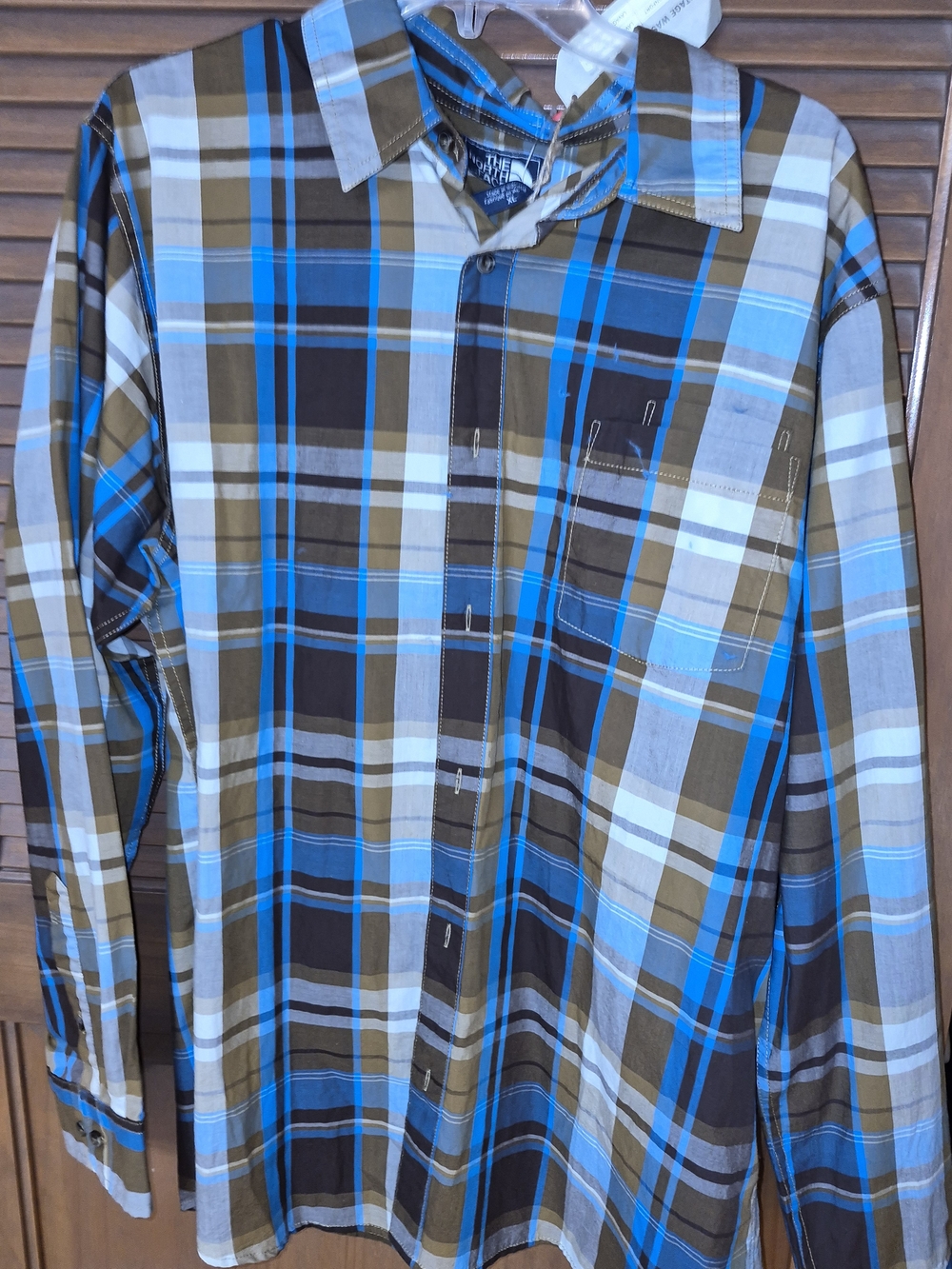 The North Face Blue and Brown Plaid Long-Sleeve Button-Down Shirt